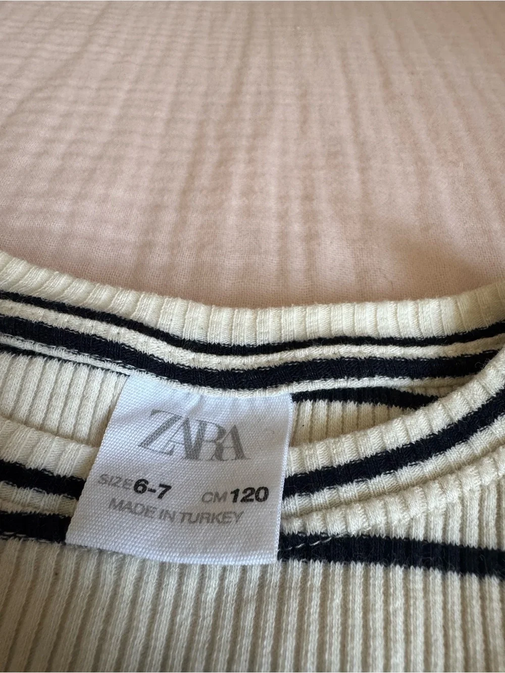 Zara Cream and Black Striped Ruffle Shoulder Long Sleeve Top